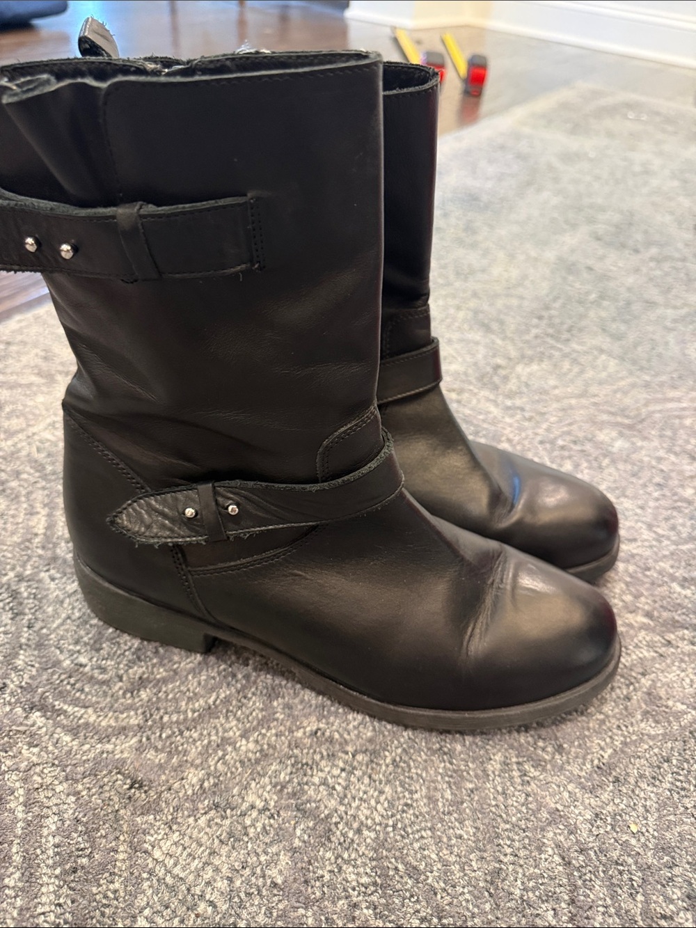 Barbara Barbieri Italy Black Leather Moto Biker Boots Size 41 US 10 Style 770